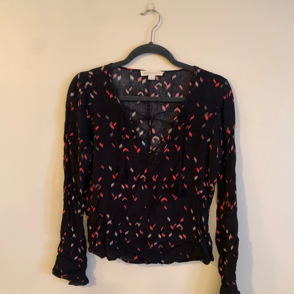 Love Stitch Black Bell Sleeve Top